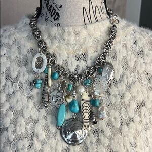 Silver and Turquoise Charm Necklace (Faux) by Chicos